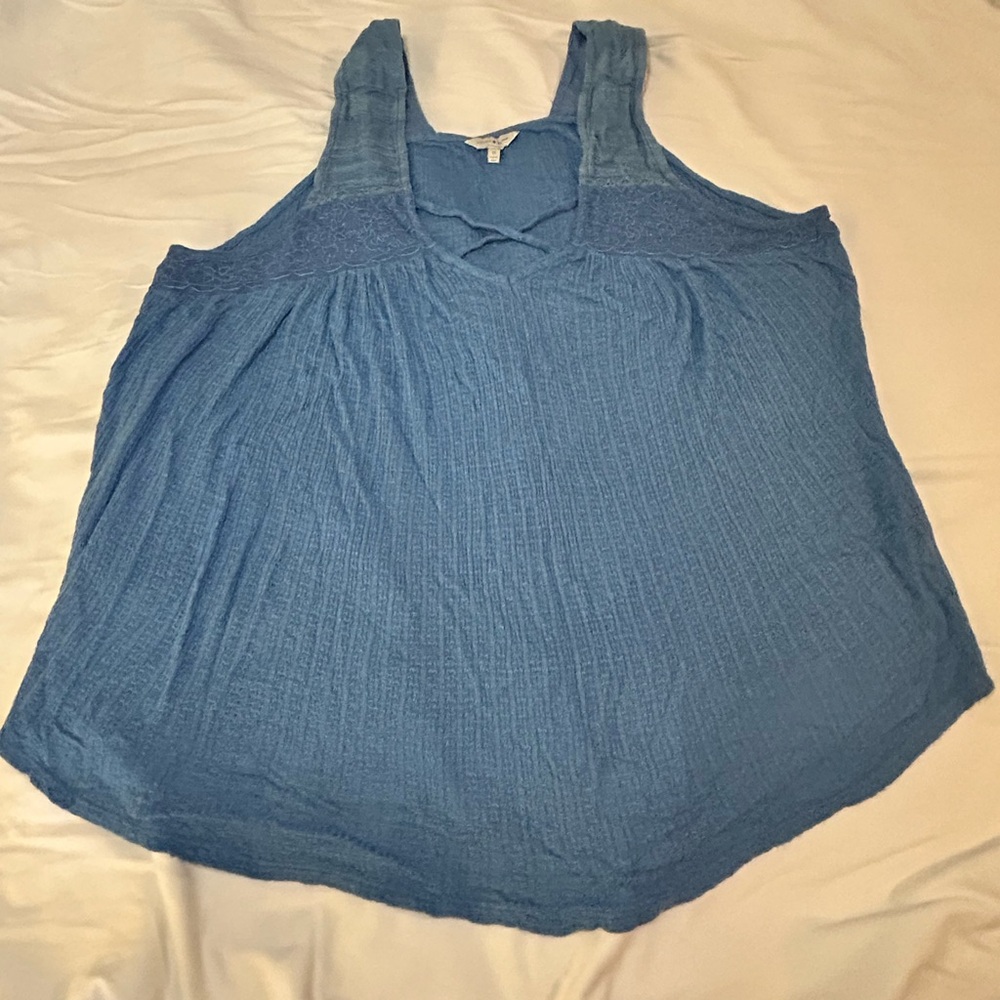 EUC Lucky Brand cornflower blue feminine lace Sleeveless Top Blouse tank sz 1X - Picture 4 of 13